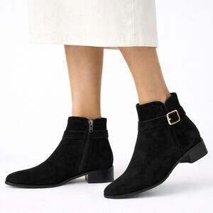 Cole Haan Norella Buckle Snip Toe Suede Ankle Boots Black Size 10B